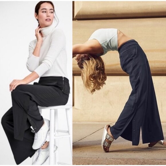 Athleta Pants - Athleta Gramercy Track Trouser Pants Women 12 Blue Wide Leg Flare Office Classic
